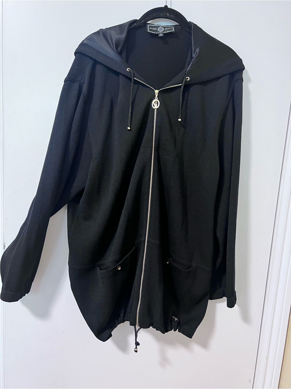 St. John Sport by Marie Gray Black Zip-Front Hoodie Sweater